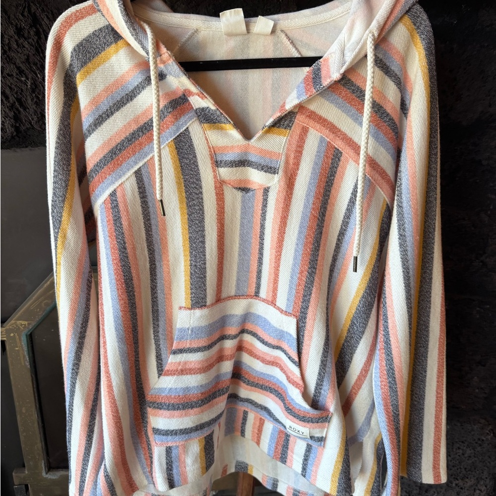 Roxy Size Medium Multicolor Striped Women's Hoodie sweatshirt pullover top